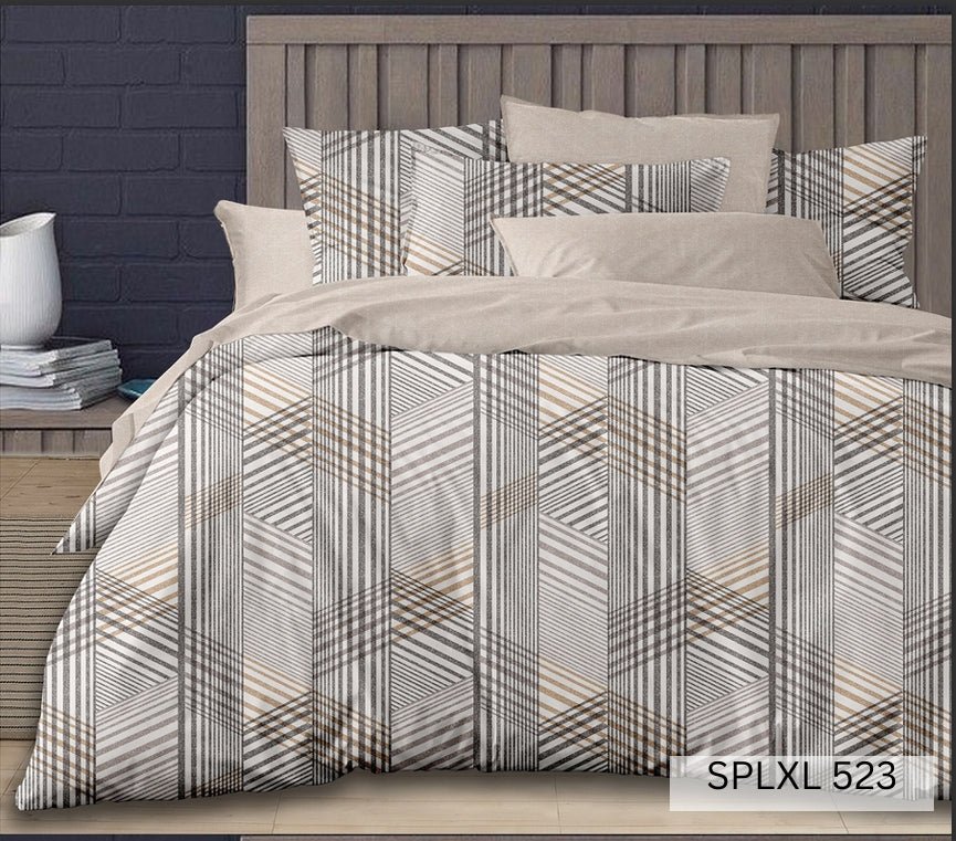 Cream bedding with gold and charcoal fine-line fan geometric, English Home SPLXL523