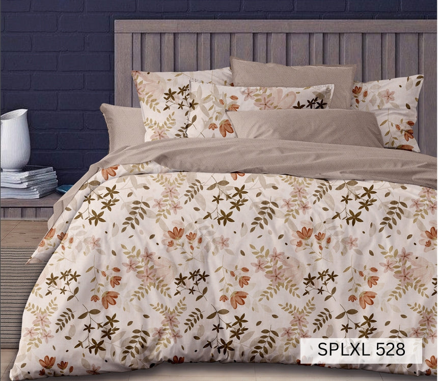 Cream bedsheet with tan autumn ferns and leaf sprays, English Home 220TC SPLXL528