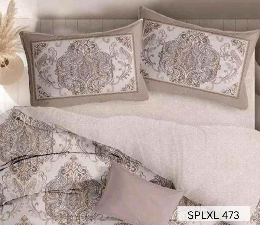 Taupe and grey ornate paisley medallion panel bedding, English Home 220TC SPLXL473