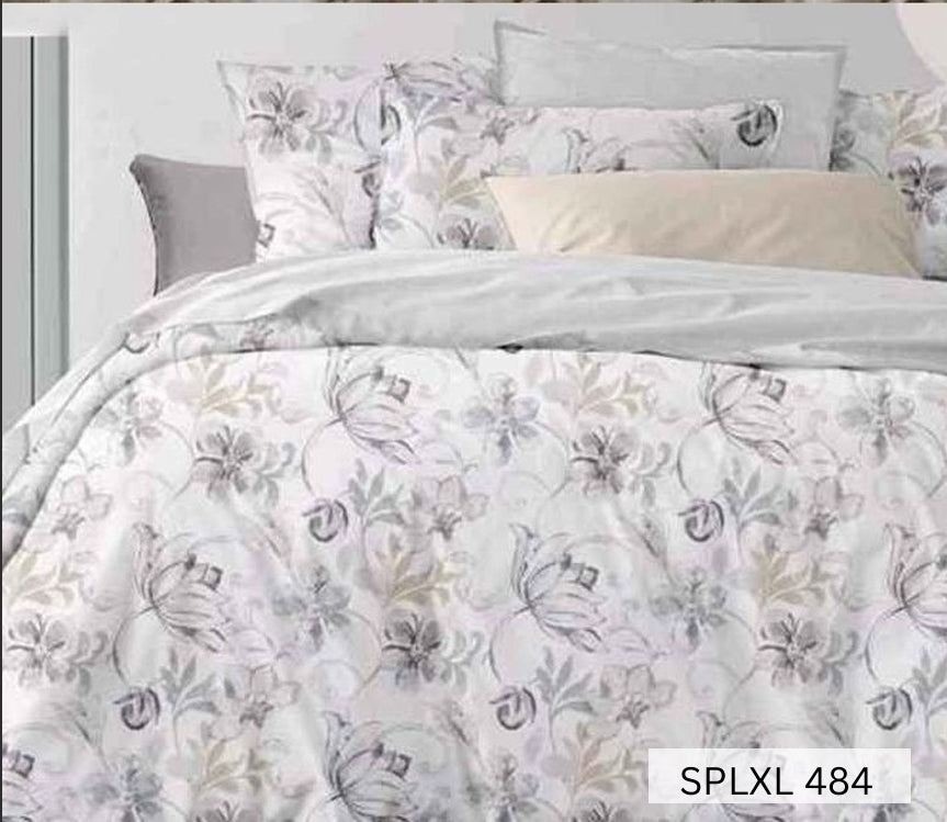 White bedsheet with soft grey outline peony sketches, English Home 220TC SPLXL484