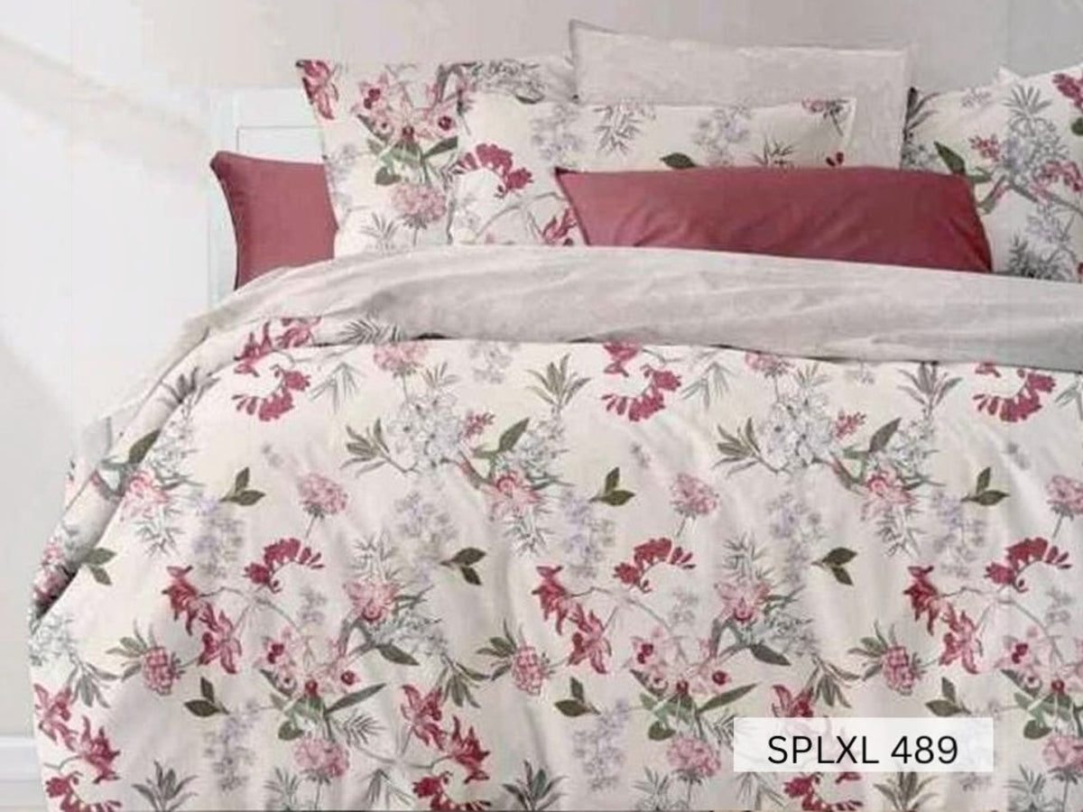 Cream bedsheet with pink and plum trailing floral, English Home 220TC SPLXL489