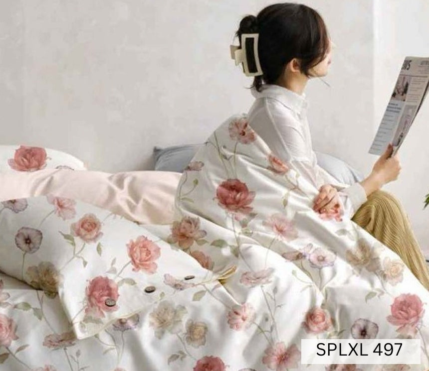 Cream bedsheet with blush pink peony sprays, English Home 220TC