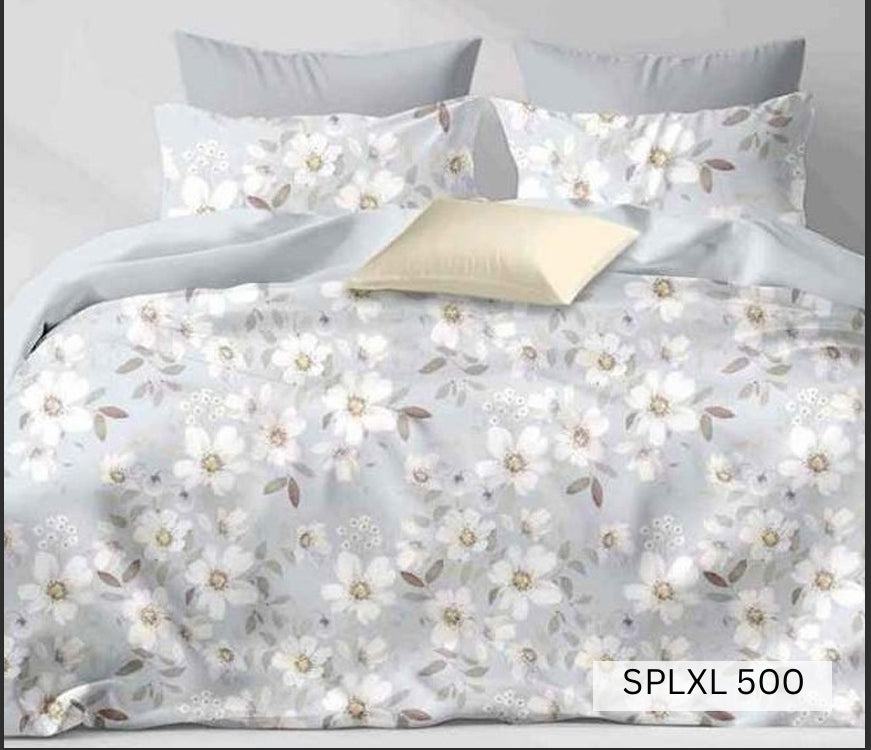 Pale grey bedsheet with white magnolia blooms, English Home 220TC