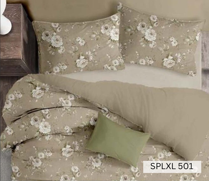 Sage-grey bedsheet with white blossom sprigs, English Home 220TC