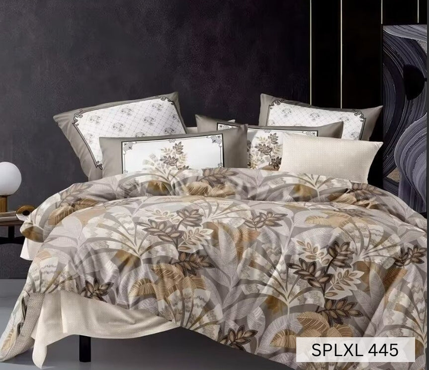 Cream and taupe bedsheet with large gold thistle blooms, English Home 220TC