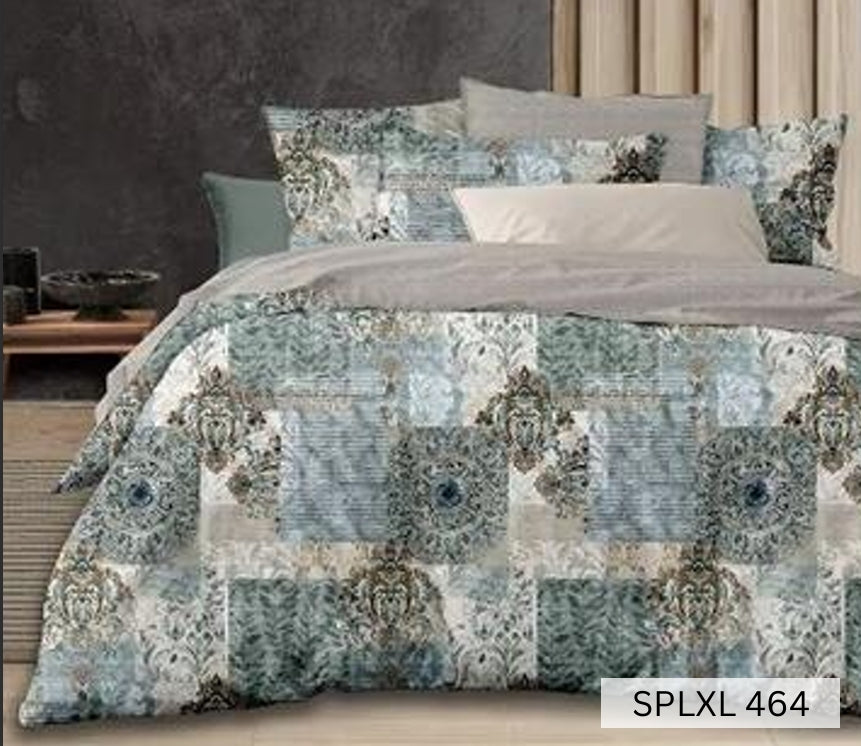 Sage and grey ornate patchwork tile print bedsheet, English Home 220TC