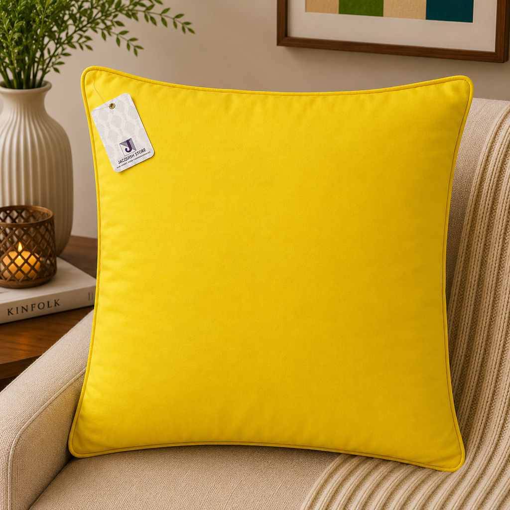 Yellow smiley printed cotton cushion cover with cheerful graphic design