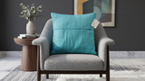 Blue pleated geometric poly silk cushion cover with textured designer pattern