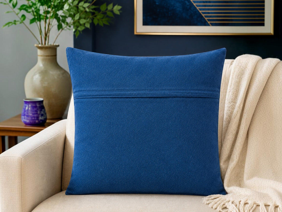 Blue suede cushion cover with plain solid design