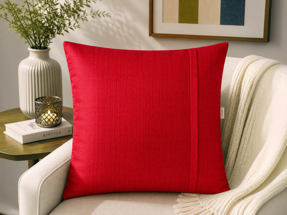 Red plain cotton cushion cover with textured fabric finish