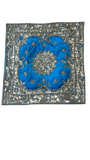 Jagdish Store blue cushion cover with silver sequin and bead floral embroidery. Decorative pillow cover.