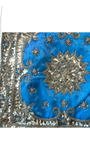 Jagdish Store blue cushion cover with intricate silver sequin and bead floral embroidery and border. Approx 16x16 inches.