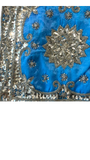 Jagdish Store blue cushion cover with intricate silver sequin and bead floral embroidery and border. Approx 16x16 inches.