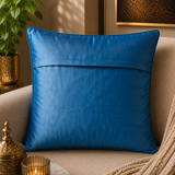 Jagdish Store blue cushion cover with intricate silver sequin and bead floral embroidery and border. Approx 16x16 inches.