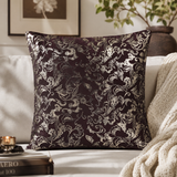 Brown Floral Foil Printed Velvet Cushion Cover