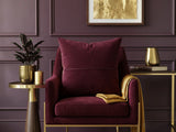 Jagdish Store burgundy cushion cover with abstract gold foil pattern for a luxurious modern home decor accent.