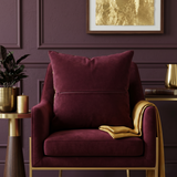 Jagdish Store burgundy cushion cover with abstract gold foil pattern for a luxurious modern home decor accent.