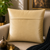 Jagdish Store beige embellished accent cushion cover with radiating pleats and gold accents.