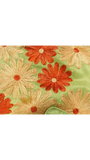 Jagdish Store lime green pillow cover with embroidered orange and gold floral pattern. Textured fabric.