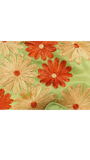 Jagdish Store lime green pillow cover with embroidered orange and gold floral pattern. Textured fabric.