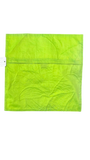 Jagdish Store lime green decorative pillow cover with embroidered yellow floral design and teal outlines.
