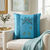 Blue Floral Embroidered Cushion Cover