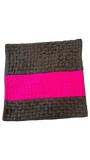 Jagdish Store fuchsia and dark brown polyester basket weave cushion cover with loop cross patti pattern, 16x16 inch.