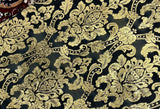 Jagdish Store decorative throw pillow cover with metallic gold damask pattern on black fabric. Back is black velvet.
