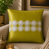 Green Floral Lace Applique Cushion Cover