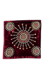 Jagdish Store maroon velvet cushion cover with intricate beadwork and decorative stone embellishments, 16x16 inches.