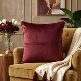 Jagdish Store maroon velvet cushion cover with intricate beaded mandala embroidery and decorative crystal accents.