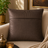 Jagdish Store decorative woven cushion cover in mocha brown with a hot pink stripe and intricate texture.