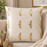 White Butterfly Foil Print Cushion Cover Polysilk 16x16 Inch
