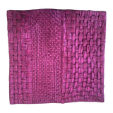 Jagdish Store deep purple decorative cushion cover with intricate hand-woven satin ribbon texture.