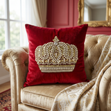 Red Velvet Crown Embellished Cushion Cover 16x16 Inch
