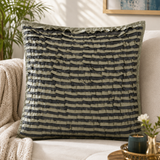 Grey Layered Striped Ruffle Cushion Cover