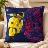 Blue Paisley Scooter Printed Cushion Cover