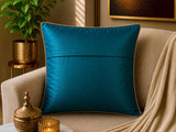 Jagdish Store teal decorative cushion cover with gold sequins and clear bead embellishments in a geometric pattern.