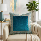 Blue Beaded Fringe Decorative Cushion Cover