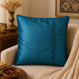 Jagdish Store decorative cushion cover with textured blue and gray stripes and smocked detail.