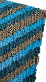 Jagdish Store decorative pillow cover with textured blue and gray stripes and smocked detail.