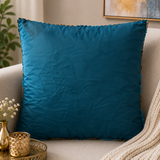 Jagdish Store decorative cushion cover with teal, turquoise, and bronze fabric ribbons in concentric circles.