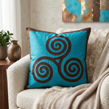 Blue Spiral Applique Work Cushion Cover Polysilk