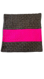 Jagdish Store Decorative woven pillow cover in mocha brown with a hot pink stripe and silky material.