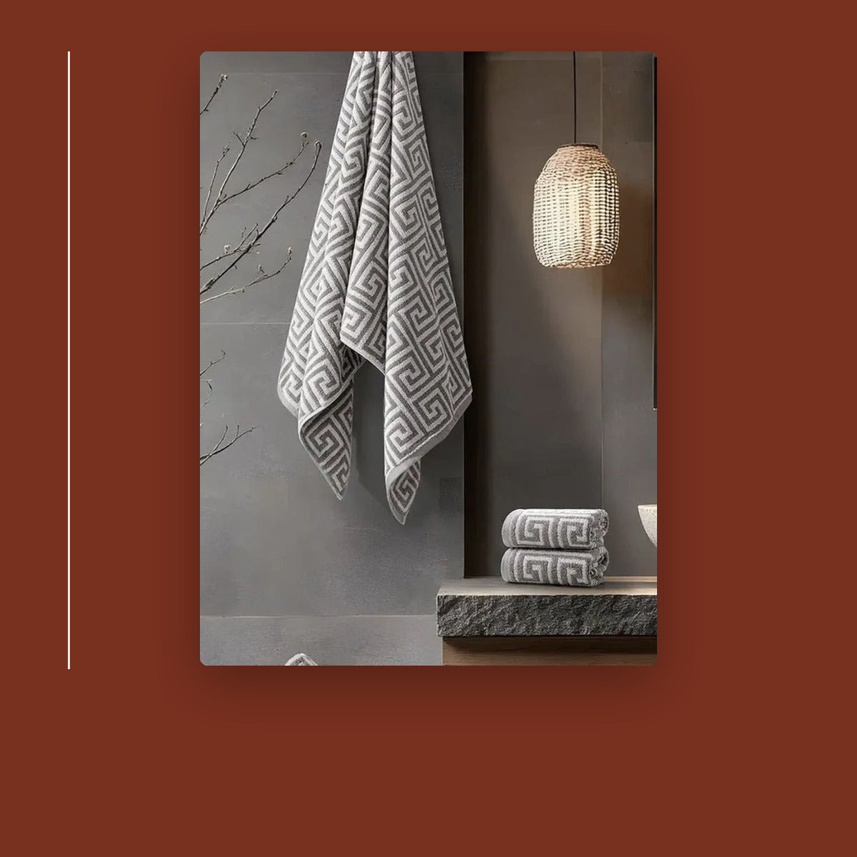 Thick cotton bath towels folded on a shelf