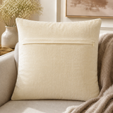 Jagdish Store off-white and brown velvet throw pillow cover with intricate damask embroidery and silver stitching.