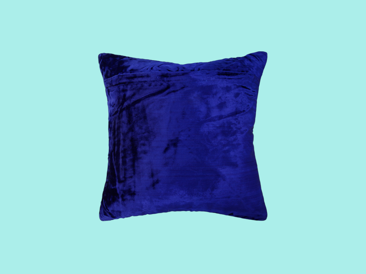 Plain royal blue velvet reverse of the embroidered cushion cover