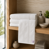 Cream Cotton Bath Towel with Herringbone Border