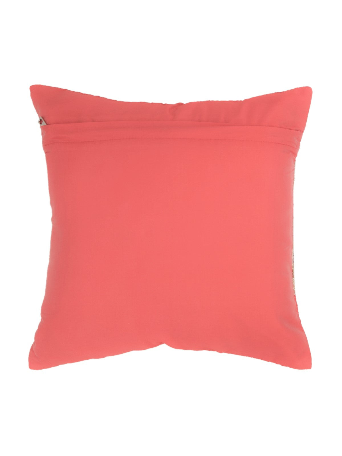 Plain coral polysilk reverse of the chevron band cushion cover