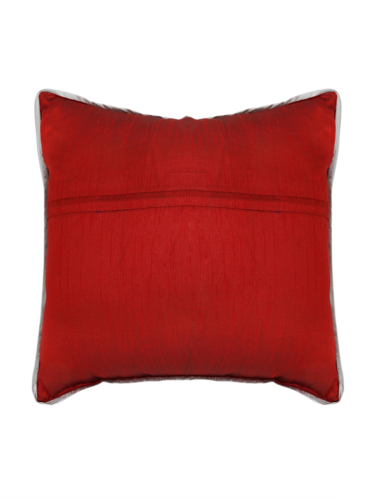 Plain red silk reverse with white piping on the embroidered damask cushion cover